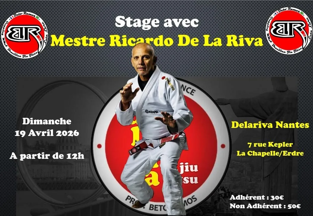Affiche : stage avec Mestre Ricardo De La Riva, dimanche 19 avril 2026 à partir de 12h, Delariva Nantes, 7 rue Kepler